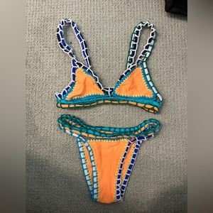 Crotchet orange and colorful bikini set size small